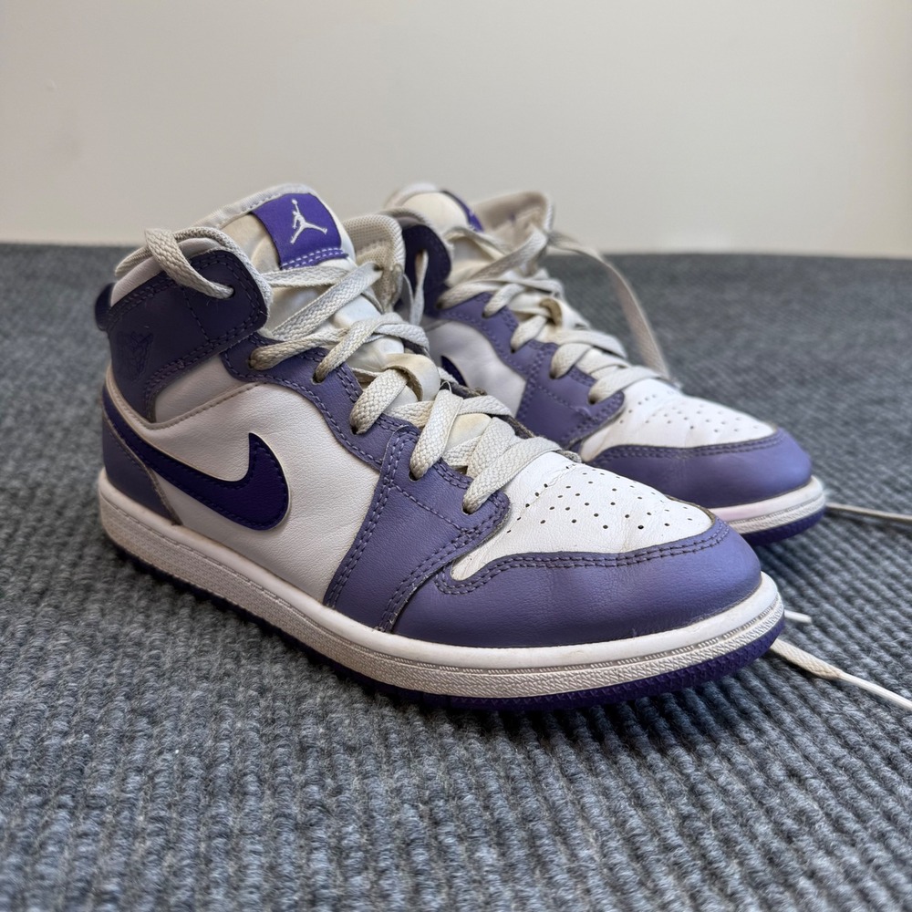 Nike Air Jordan 1 Mid Size 3Y‎ Youth Purple White Sneakers High Top Basketball